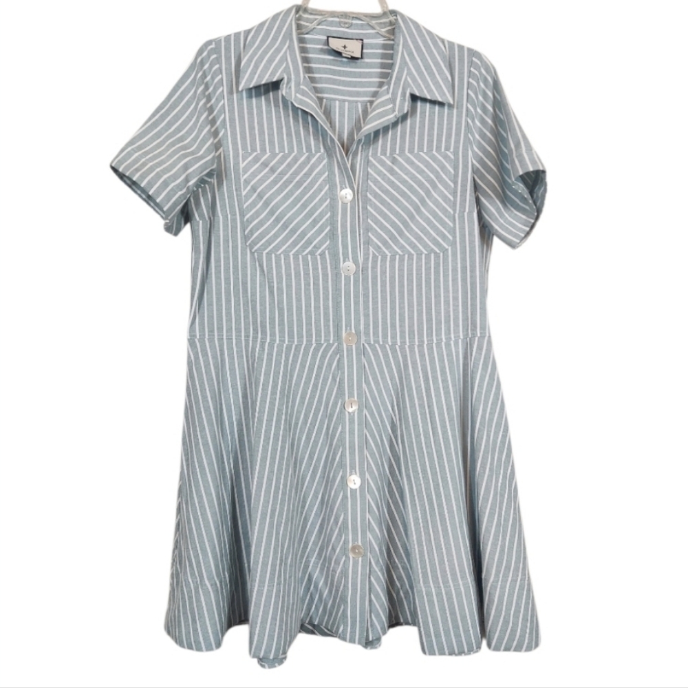 Tuckernuck Celadon Meryl Streep Shirt Dress Small Striped Green White DR-1724